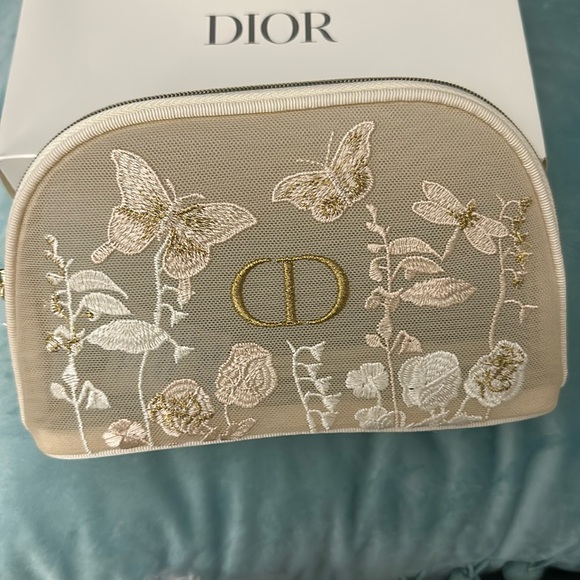 Dior Tan Cosmetic Bag with Floral Embroidery - Picture 1 of 5
